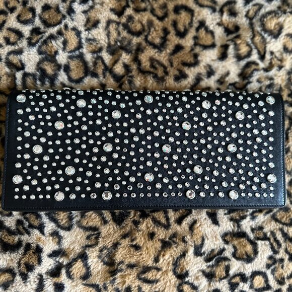 Saint Laurent black jeweled embellished leather clutch - Picture 1 of 3